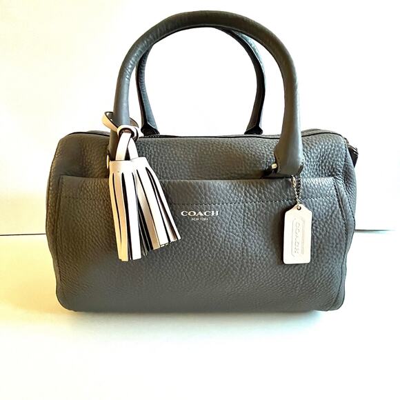 COACH Boston Style Satchel, Gray Pebble Leather Tote - Picture 1 of 13